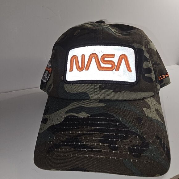 NASA Camo Baseball Hat REFLECTIVE Logo Patches + Stitching Adjustable Camoflauge - Picture 2 of 14